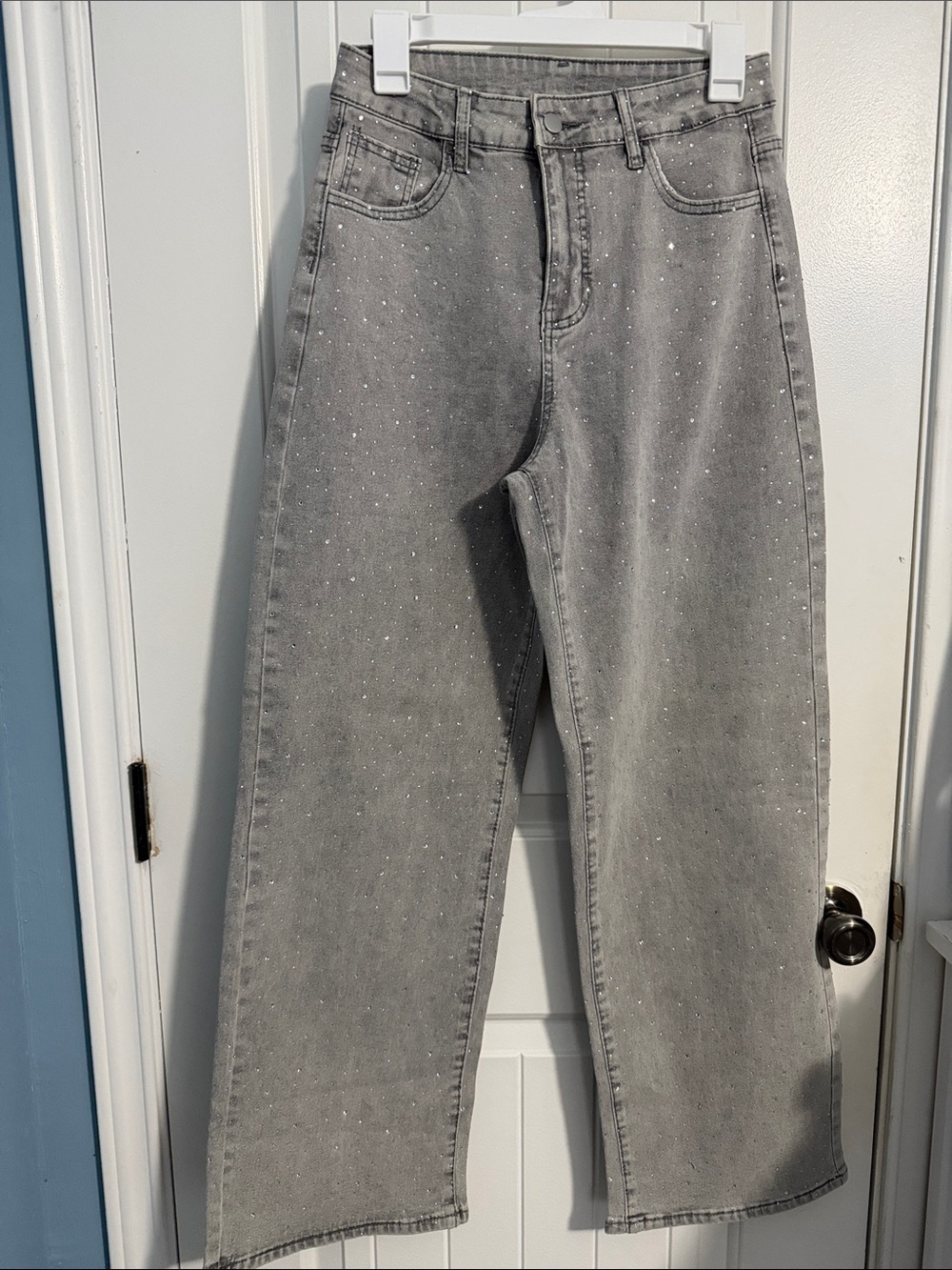 Sparkle Embellished Grey Wide-Leg Jeans Medium